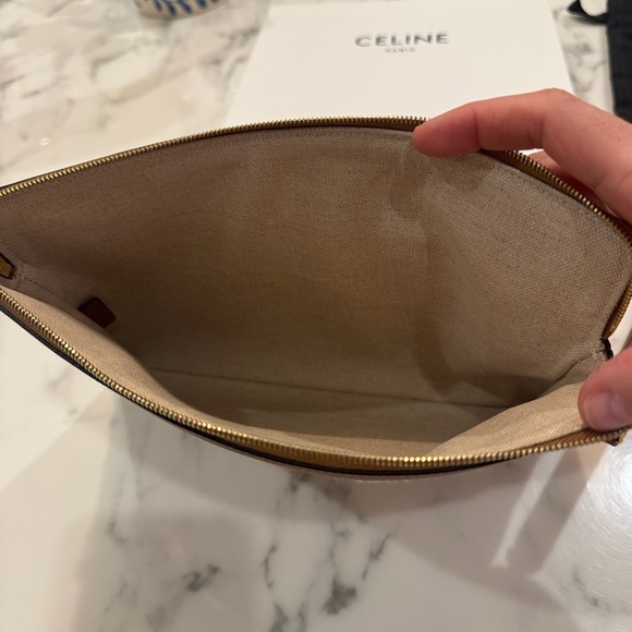 Celine Cuir Triomphe striped texture Brown/blue Pouch clutch made in Italy - Picture 11 of 15